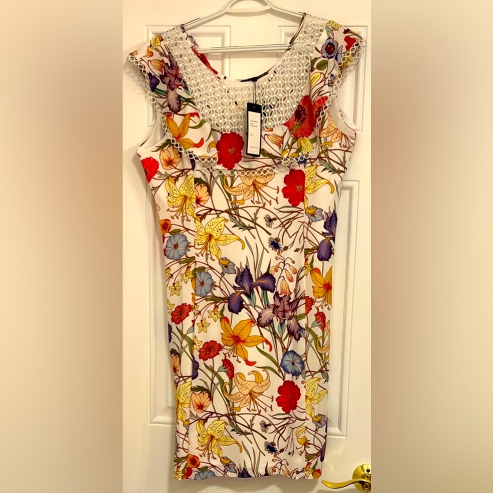 MAXSPORT Elegant Tea Garden (Ivory) Floral Sleeveless Dress w/Liner Size XL NWT
